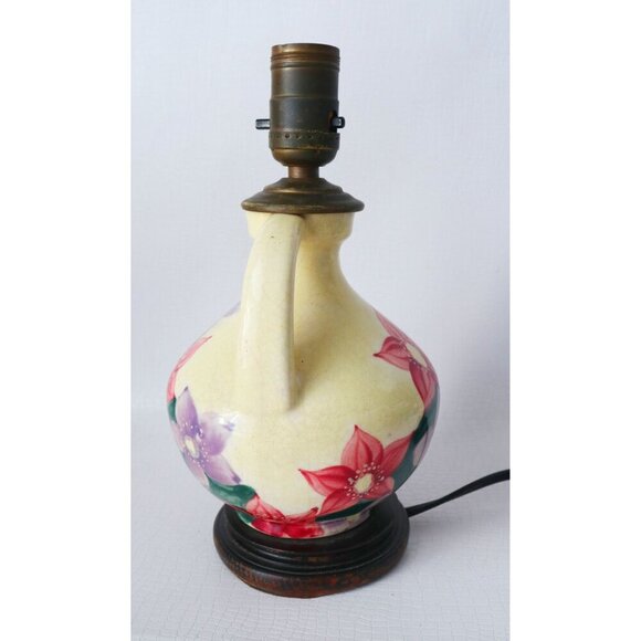 Vintage Hand-Painted Floral Ceramic Lamp With Dual Handles Cottage Core - Picture 4 of 10
